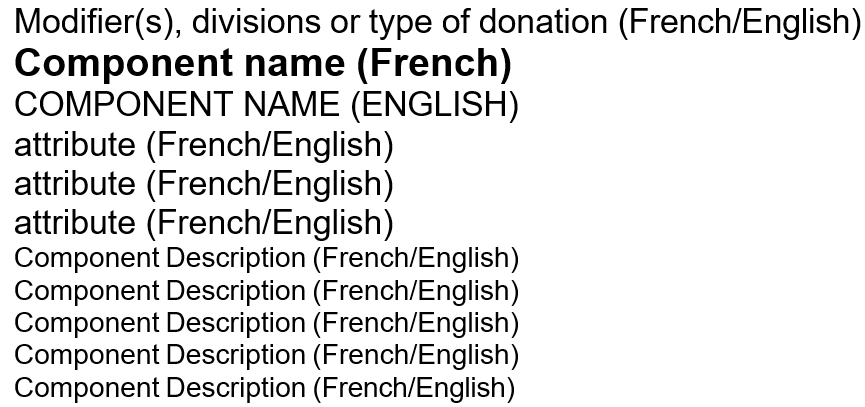 The lower left portion of Héma-Québec's label of components for transfusion.